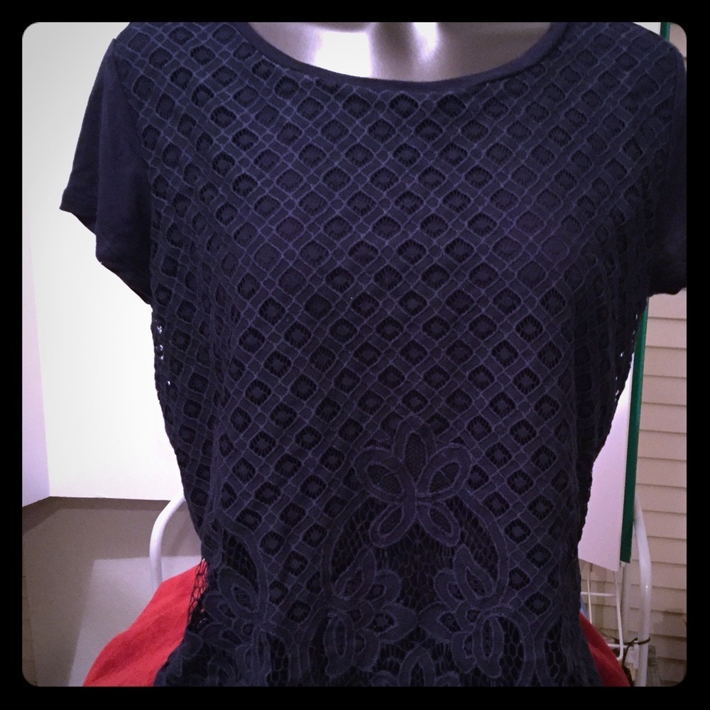 NY and Company Navy Blue Lace Top EUC‎